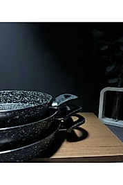 Dayanıklı Siyah Granit 3’lü Tava Seti (20-22-24 cm) – Isıya Dayanıklı, Şık Tasarım