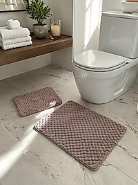 2'li Toz Pembe Banyo Paspas Takımı – Klozet Takımı (Kaymaz Tabanlı), 40x50 & 50x90 cm