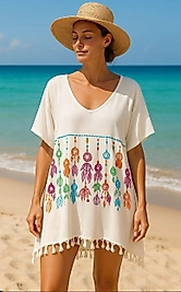 Bohem Tarz Kadın Plaj Elbisesi – Pamuklu Viskon Rahat Kesim (S-M)