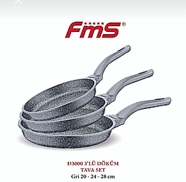 3'lü Döküm Tava Seti Gri 20-24-28 Cm