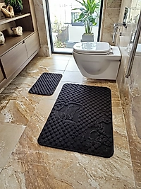 Modern Siyah Klozet Takımı – 2’li Şık Banyo Paspas Seti, 50x90 & 40x50 cm