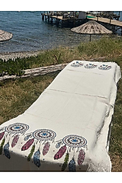 Desenli Beyaz Peştemal %100 Pamuk | 100x200 Cm Plaj Ve Banyo Havlusu