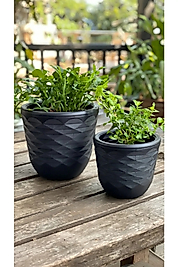 2'li Elmas Kesim Saksı Seti – 11x12 cm ve 9x9 cm Modern Dekoratif Saksı