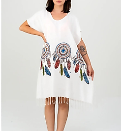 Kadın Yazlık Plaj Elbisesi – Pamuklu Viskon, Rahat Kesim (S-M)