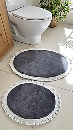 Yumuşak Dokulu, Kaydırmaz Taban Gri 2’li Oval Paspas Seti – Lüks Banyo Konforu