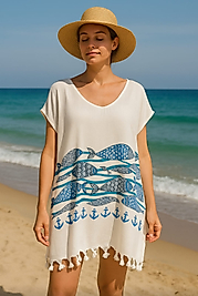 Kadın Yazlık Plaj Elbisesi – Pamuklu Viskon Ince Ve Serin Tunik (S-M UYUMLU)