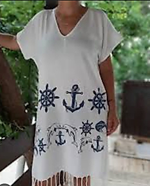 Bohem Tarz Kadın Plaj Elbisesi – Pamuklu Viskon Rahat Kesim (S-M)