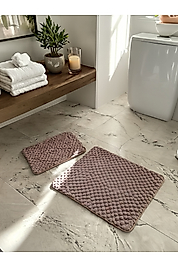2'li Toz Pembe Banyo Paspas Takımı – Klozet Takımı (Kaymaz Tabanlı), 40x50 & 50x90 cm