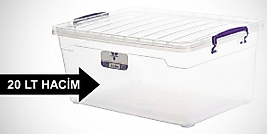 20 LT Şeffaf Plastik Saklama Kutusu Kapaklı