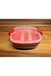 2 Bölmeli Beslenme Kabı – Kaşık & Çatallı, Sızdırmaz, 14x14 Pratik Öğün Kutusu