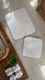 Bonny Yumuşak ve Emici Beyaz 2’li Paspas Seti – Modern, Şık ve Kaydırmaz Yüzey 60x90 & 50x60 cm