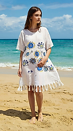 Kadın Desenli Yazlık Plaj Elbisesi – Pamuklu Viskon, Rahat Kesim (S-M)