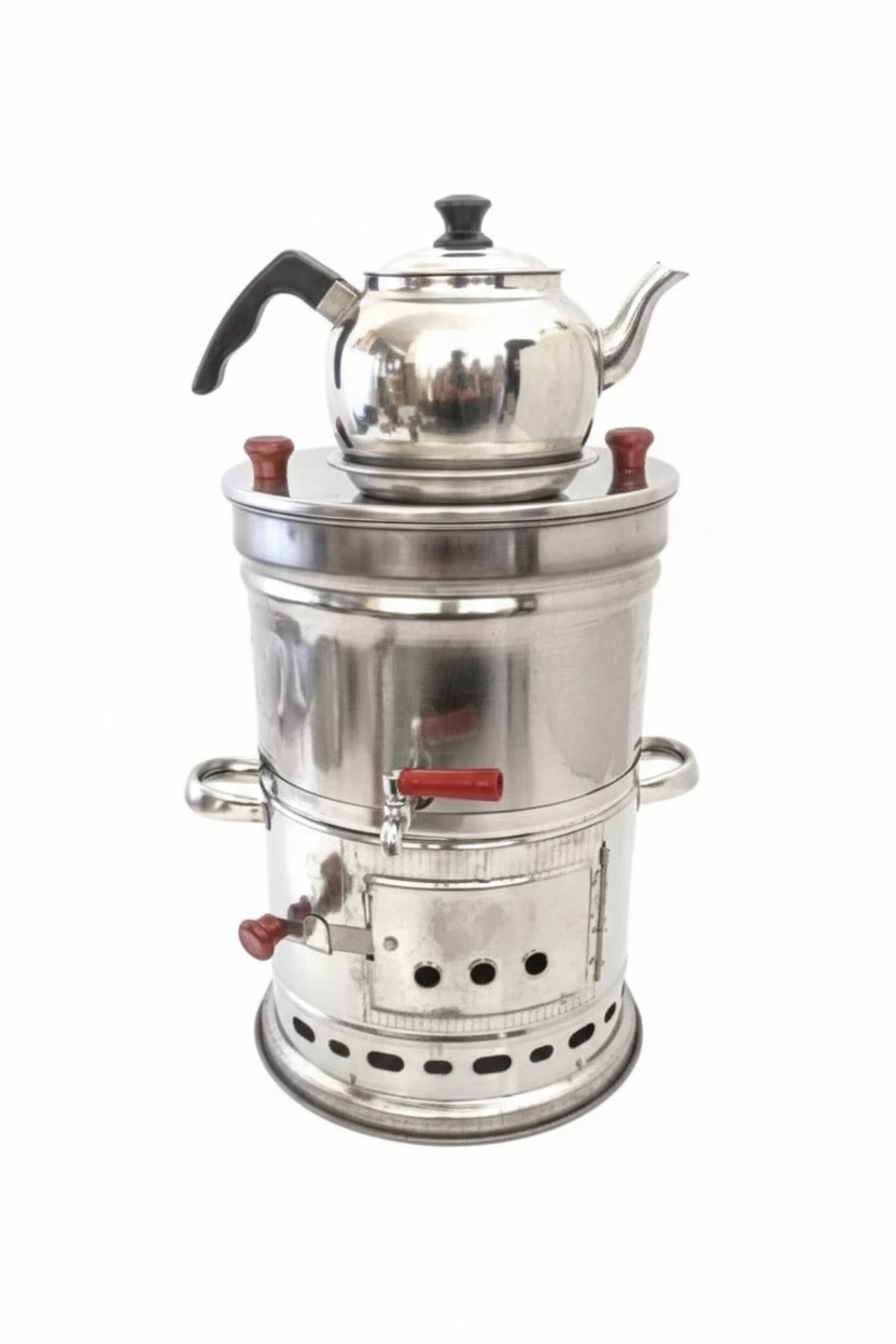 Alüminyum Alaşımlı Paslanmaz Çelik Semaver 5 Litre + 1 Litre Demlik – Kaliteli ve Estetik