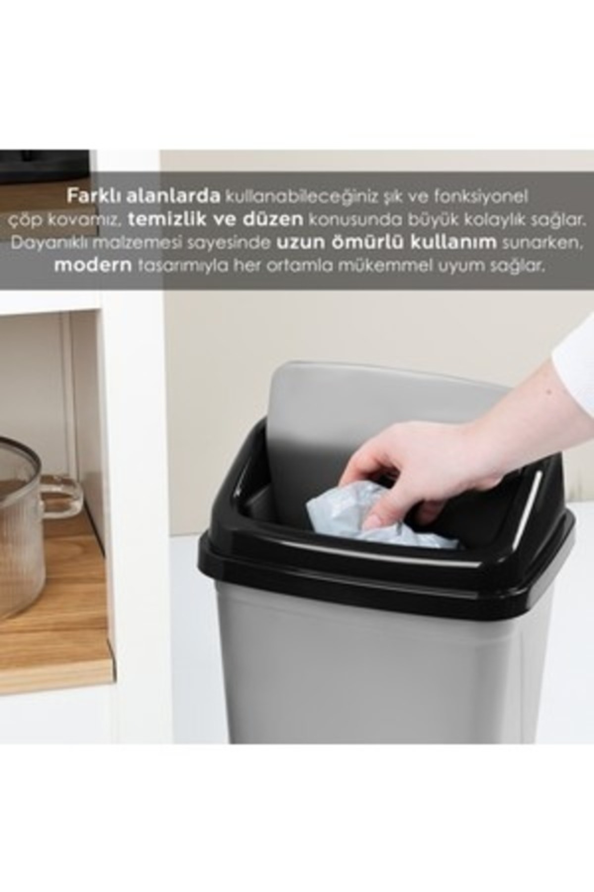 Modern Tasarımlı 5 Litre Gri Çöp Kovası – Kullanımı Kolay