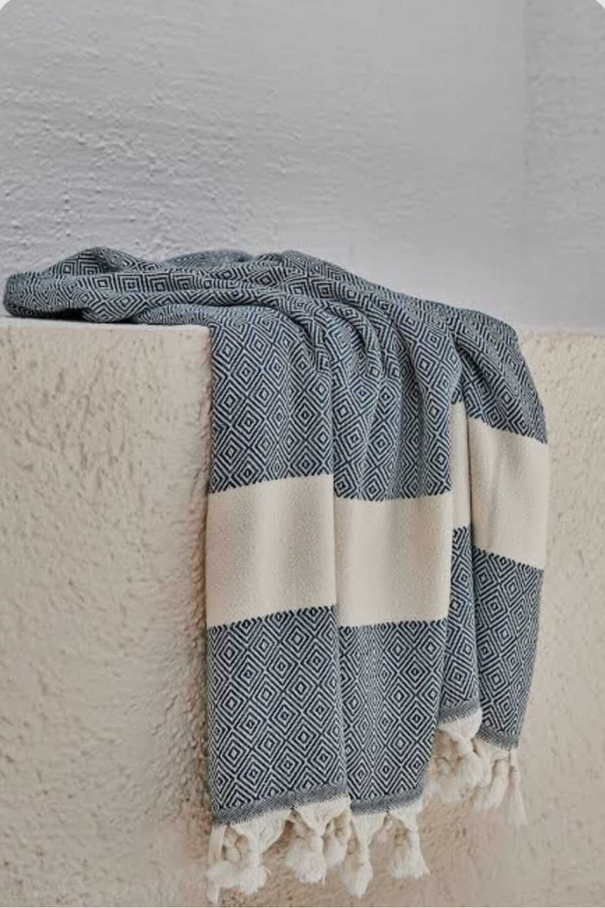 Unisex Siyah Elmas Peştemal Havlu – Şık ve Pratik Kullanım, %100 Pamuk, (90 x 150 cm)