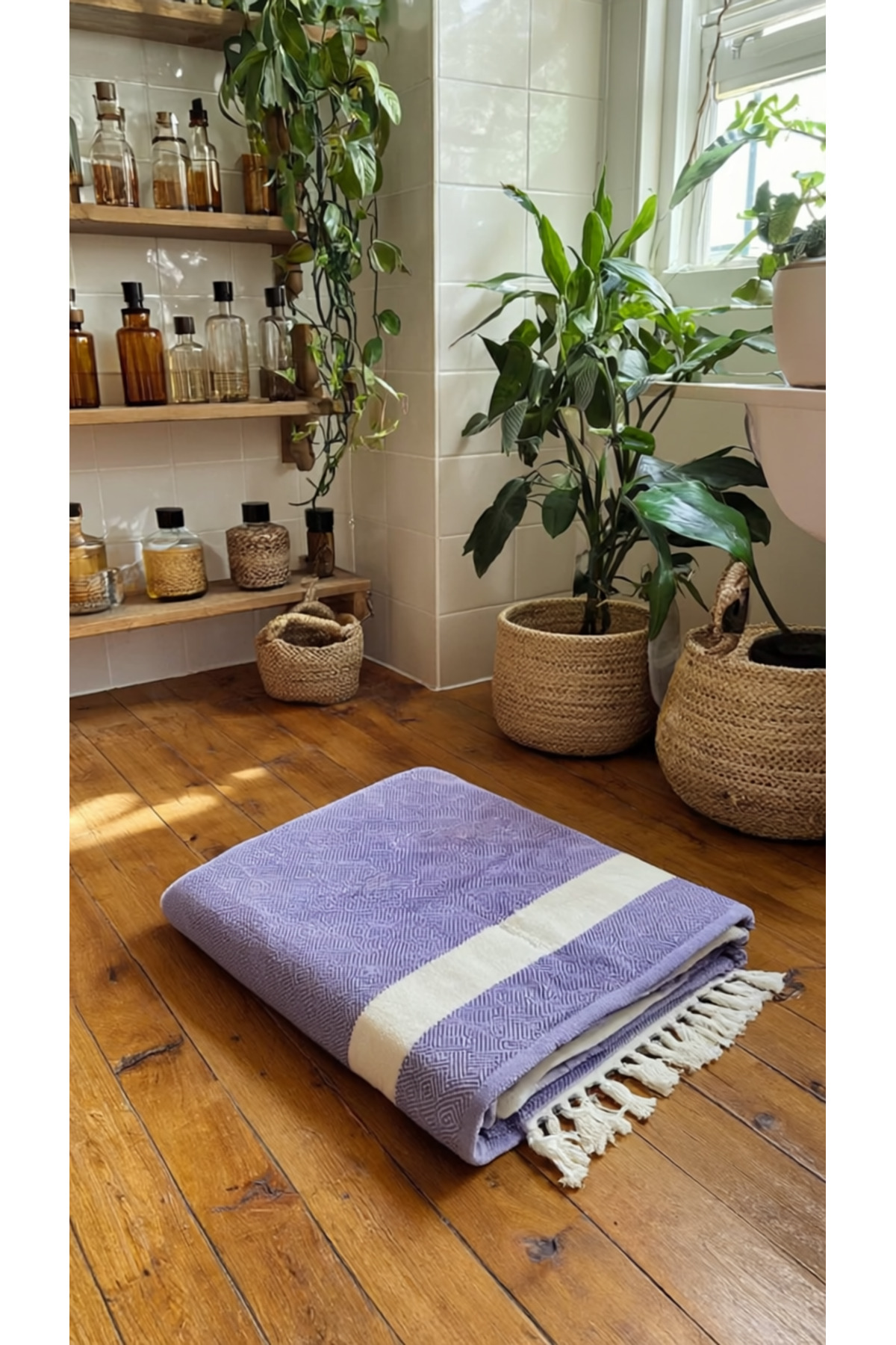 Unisex Mor Elmas Peştemal Havlu – Şık ve Pratik Kullanım, %100 Pamuk, (90 x 150 cm)