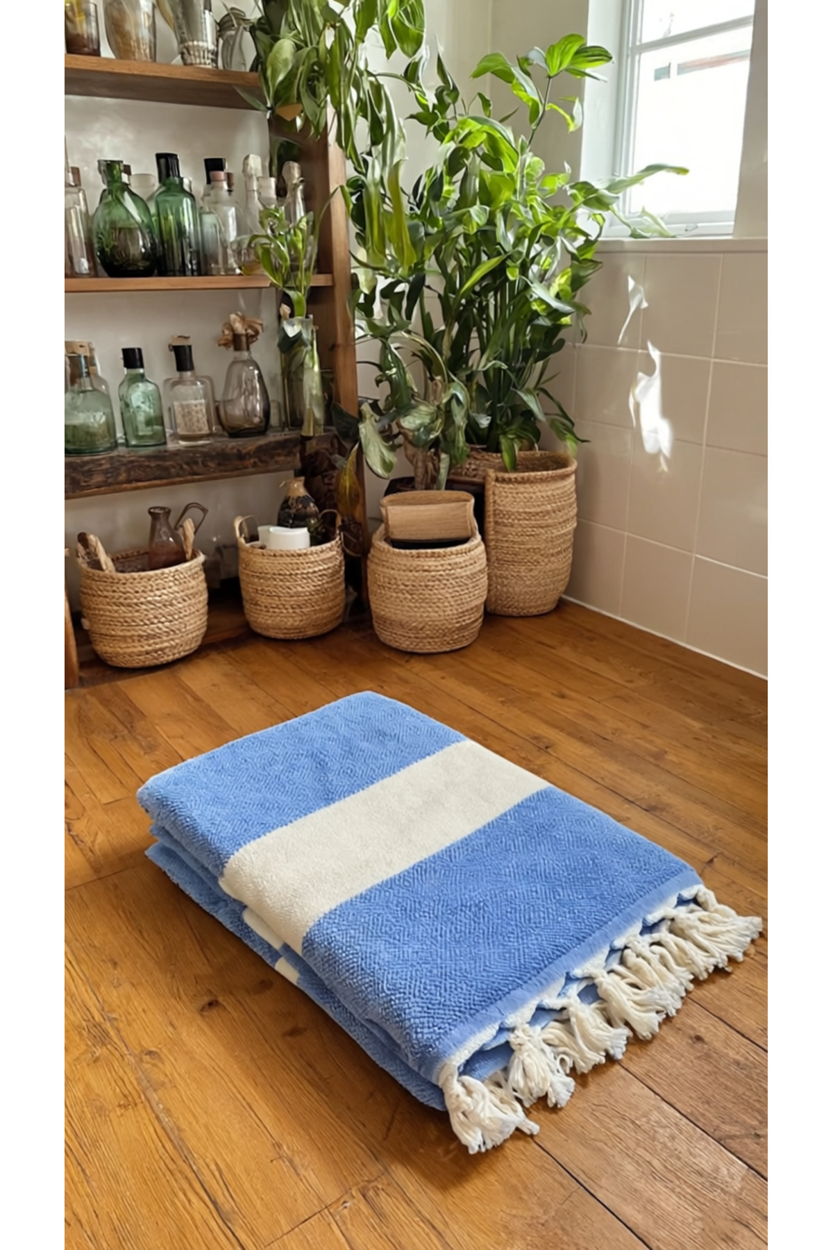Unisex Mavi Peştemal Havlu – Şık ve Pratik Kullanım, %100 Pamuk, (90 x 150 cm)