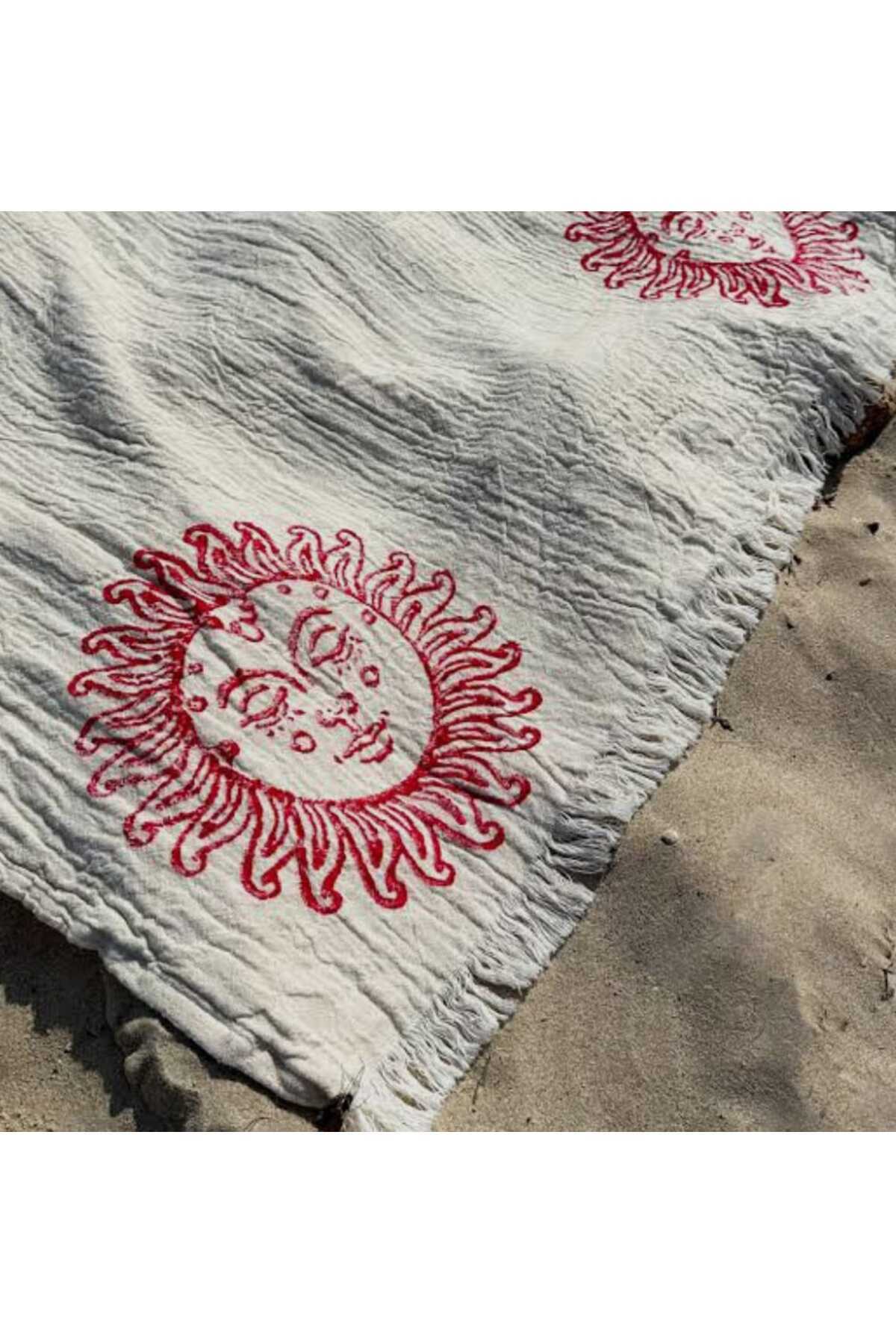 Kırmızı Detaylı Peştemal & Plaj Havlusu – %100 Pamuk | 100x200 Cm, Beyaz Zeminli