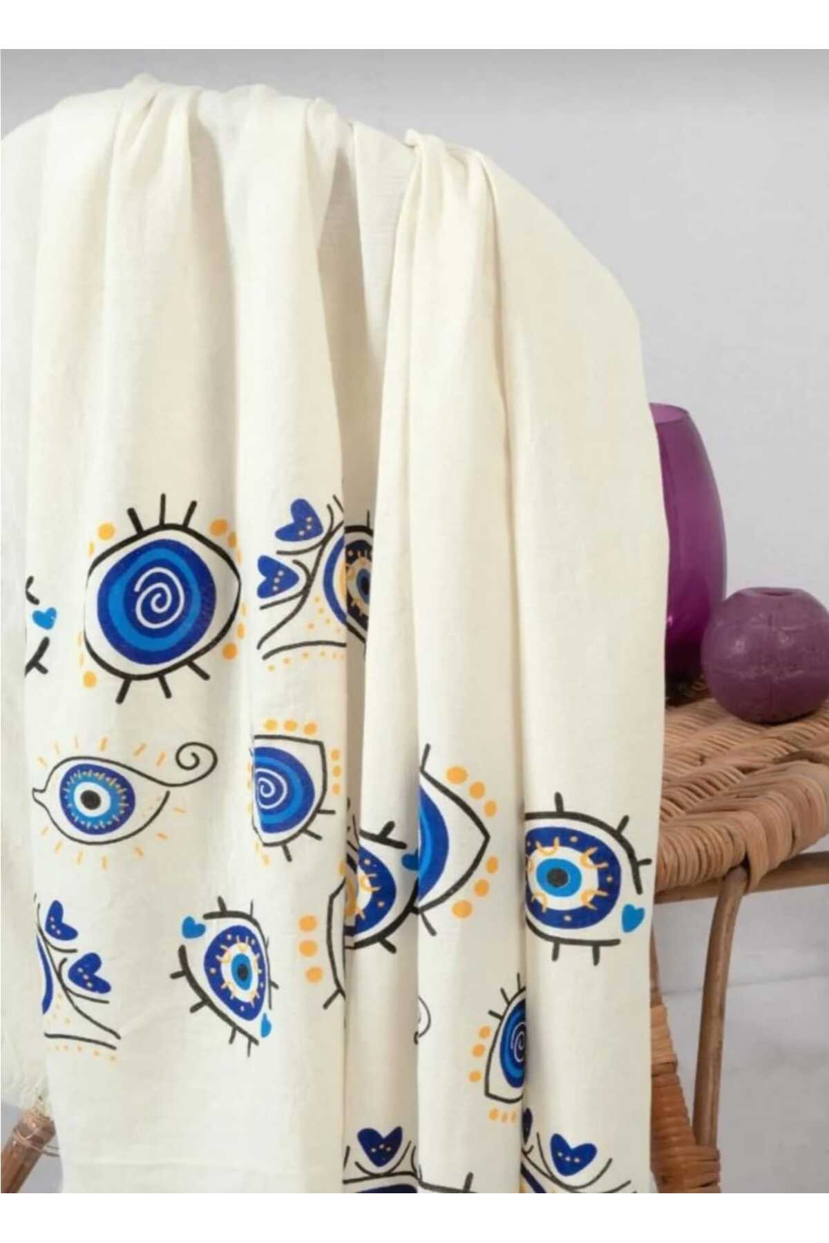 Beyaz Desenli Peştemal & Plaj Havlusu %100 Pamuk | 100x200 Cm