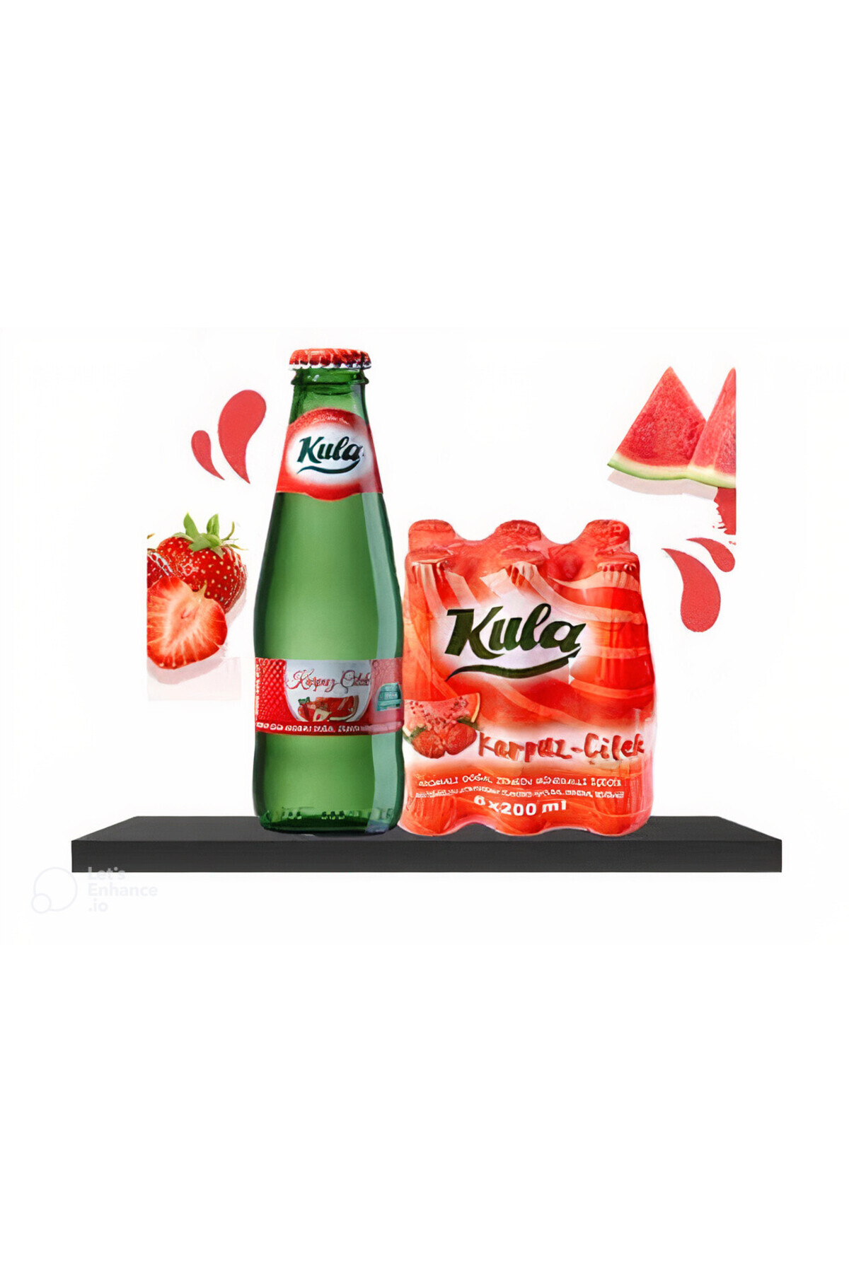 Karpuz ve Çilek Aromalı Gazlı Doğal Maden Suyu 24 x 200 ml Ferah Lezzet Cam Şişede