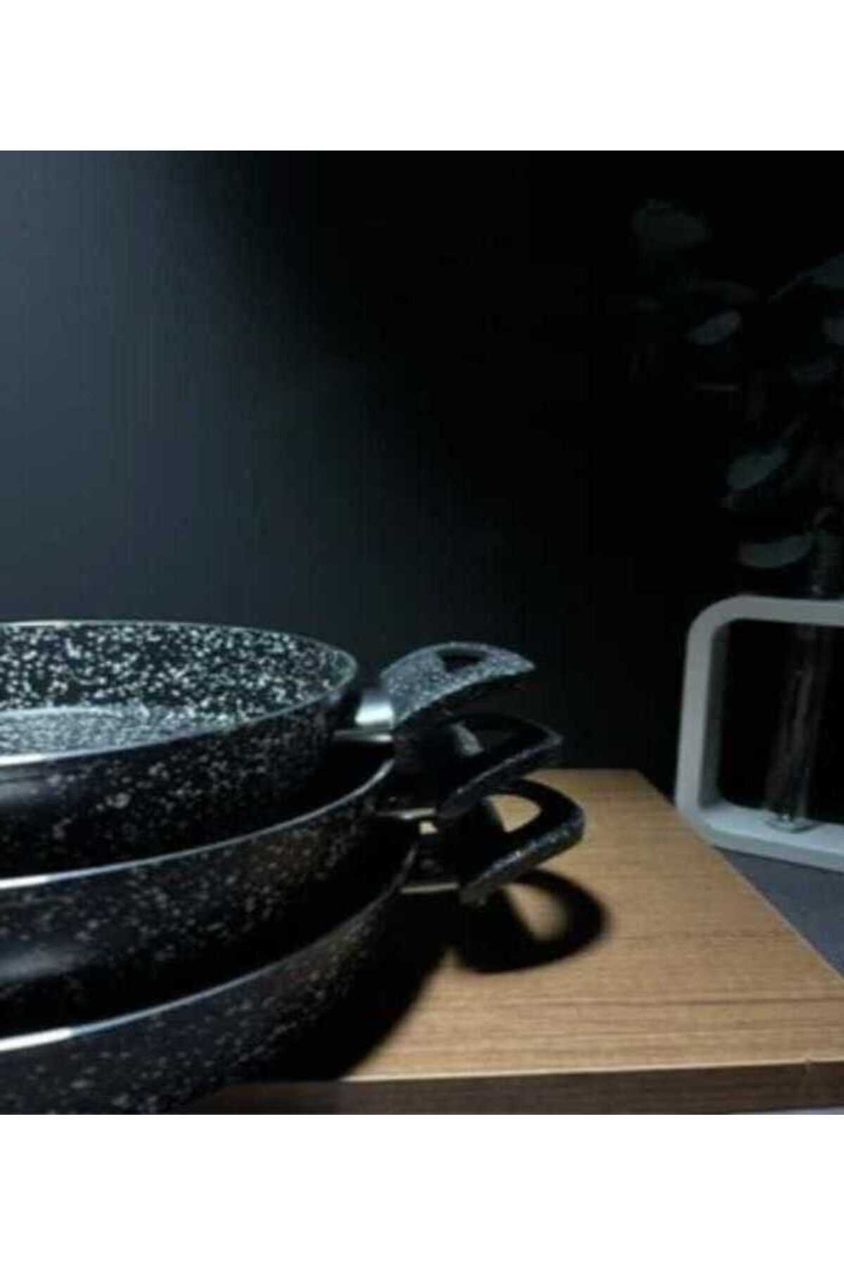Dayanıklı Siyah Granit 3’lü Tava Seti (20-22-24 cm) – Isıya Dayanıklı, Şık Tasarım